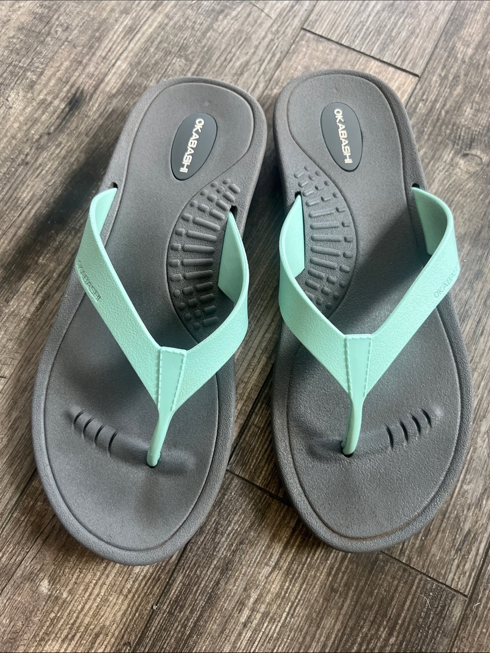 Okabashi Women's Mint and Grey Breeze flip flops size M (Women's 6.5–7.5)